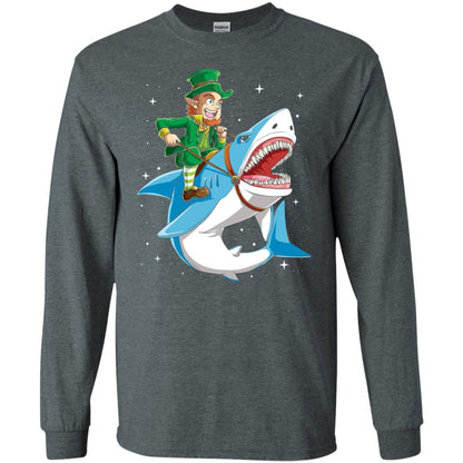 Leprechaun Riding Shark St Patricks Day T-shirt Dark Heather