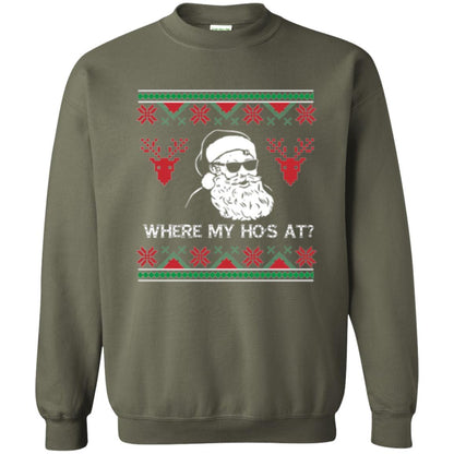 Christmas T-shirt Santa Claus Where My Hos At T-shirt Military Green