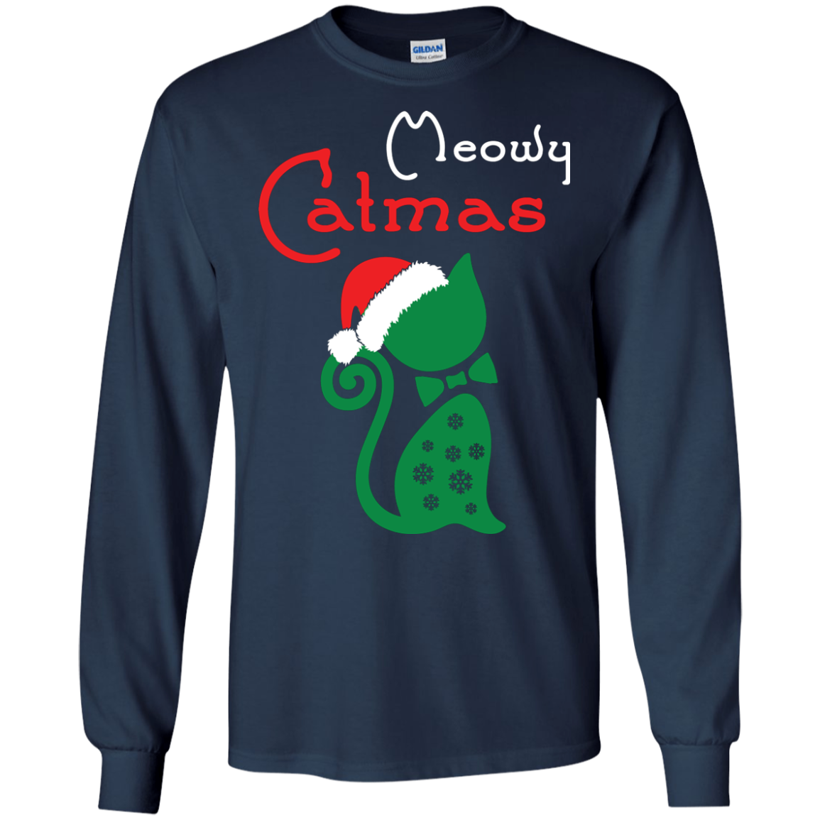 Cat Christmas T-Shirt Meowy Catmas Navy