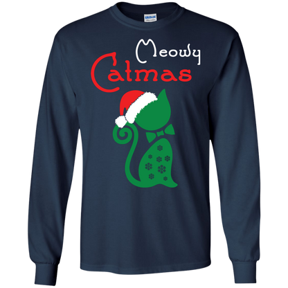 Cat Christmas T-Shirt Meowy Catmas Navy