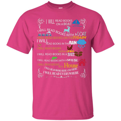 I Will Read Books On A Boat And Everywhere Bookworm T-shirt Heliconia