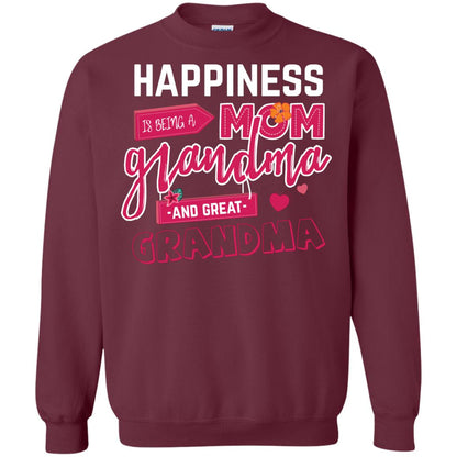 Happiness Is Being A Mom A Grandma And Great Grandma Shirt Maroon