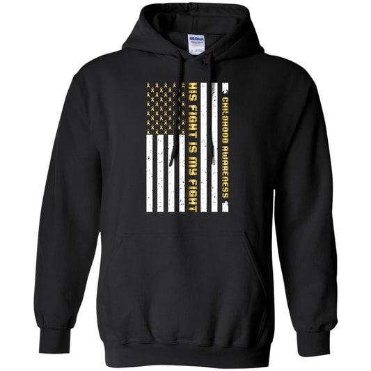 Childhood Awareness His Fight Is My Fight Gold Ribbon Stars Flag Of Usa Shirt Black