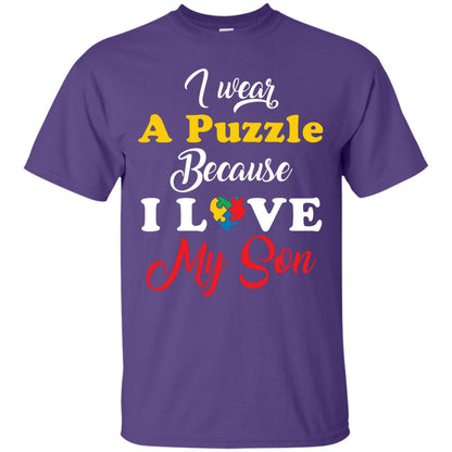 I Wear A Puzzle Because I Love Myson Autism Awareness T-shirt For Mom Purple