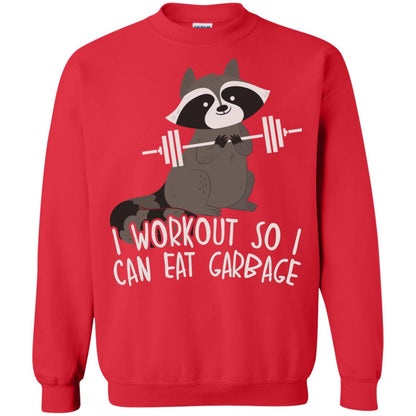 I Workout So I Can Eat Garbage Funny Fitness Raccoon Shirt For Gymer Red