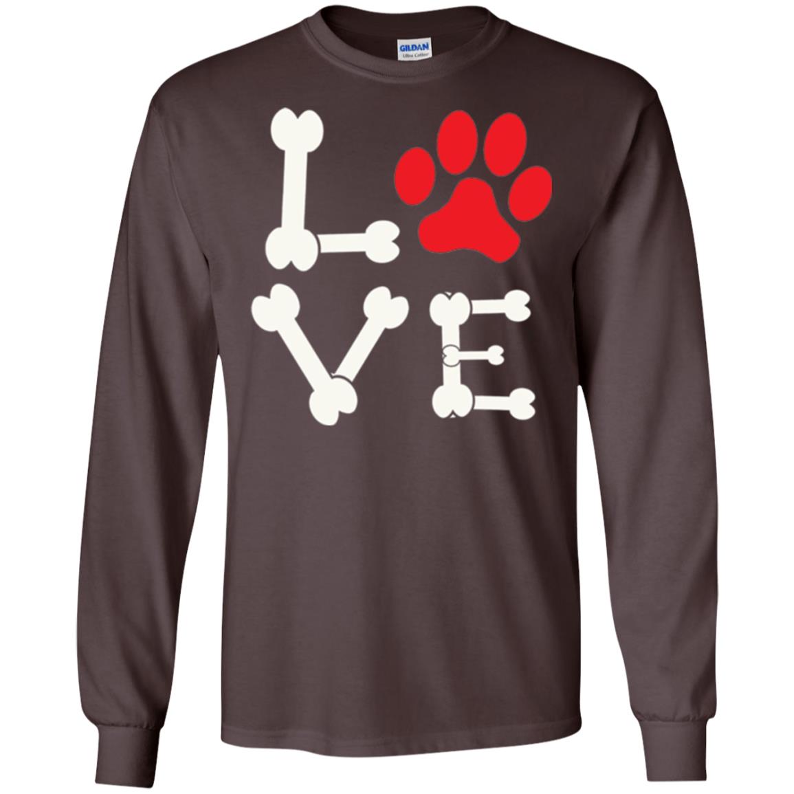 Love My Dog Red Pawprint Dog Bones T-shirt Dark Chocolate