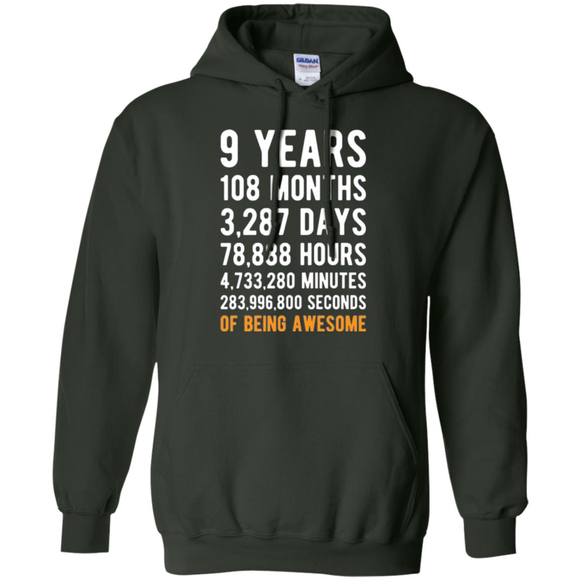 9th Birthday T-shirt 9 Years Old Being Awesome Forest Green