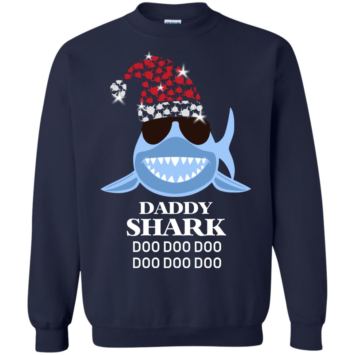 Daddy Shark With Santa Claus Hat Merry X-mas Family Shark Gift Shirt Navy
