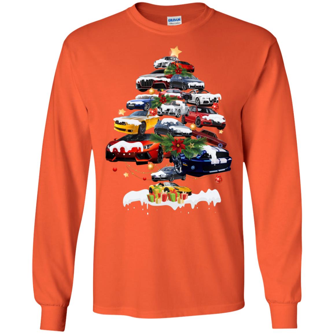 Cars Christmas Tree X-mas Gift Shirt For Mens Or Womens Orange