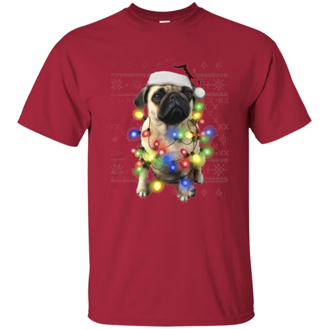 Dog Lover T-shirt Ugly Sweater Photoreal Christmas Lights Pug Graphic Cardinal