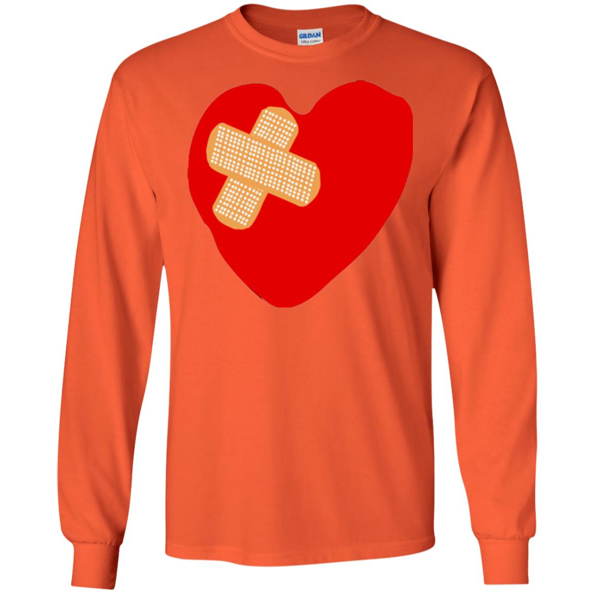 Funny Patched Up Heart Graphic T-shirt Orange