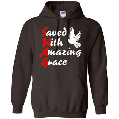 Swag T-shirt Saved With Amazing Grace Dark Chocolate