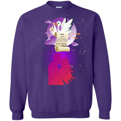 Stork Carrying Baby Mom And Dad Shirt For Women Purple