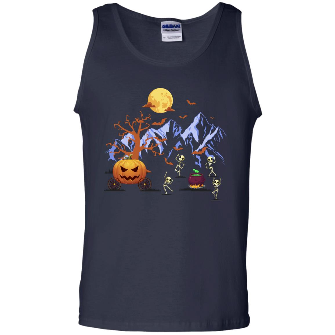 Dancing Skeleton With Pumpkin Funny Halloween Gift Shirt Navy