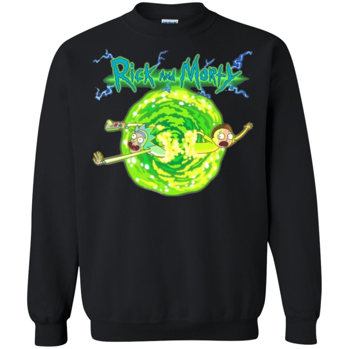 Rick Morty T-shirt Portal Glow Lightning Logo Black
