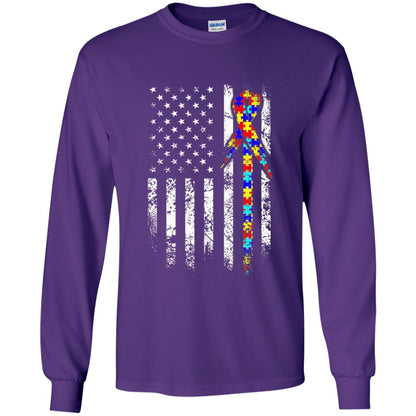 American Flag Distressed Autism Awareness T-shirt Purple