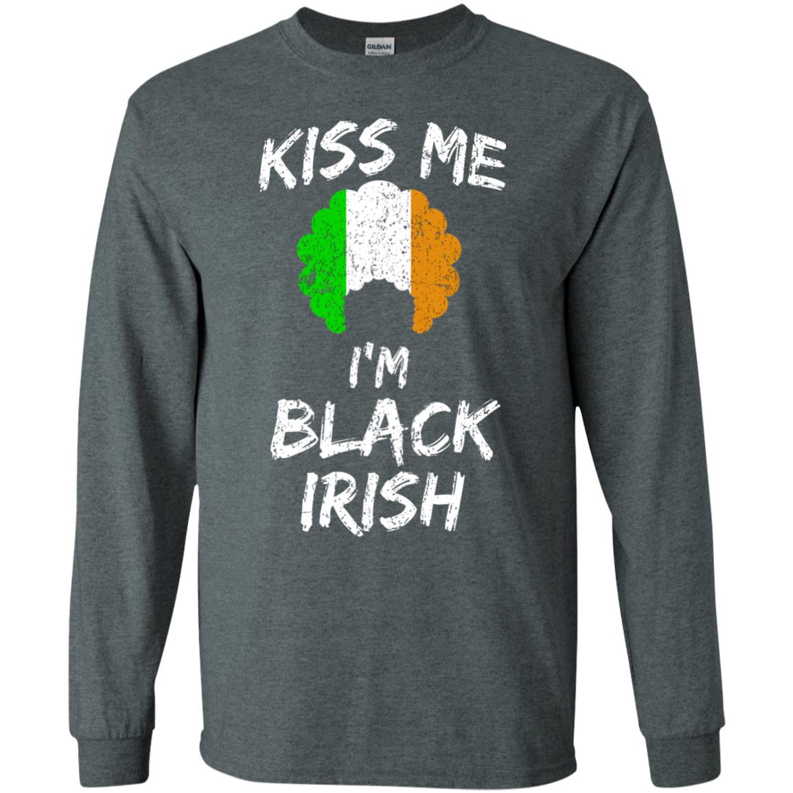 Kiss Me I_m Black Irish Funny St Patrick_s Day T-shirt Dark Heather