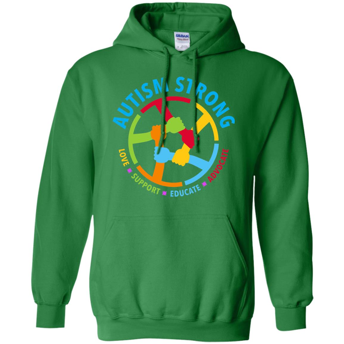 Autism Strong Love Support Educate Advocate Autism Awareness T-shirt Irish Green