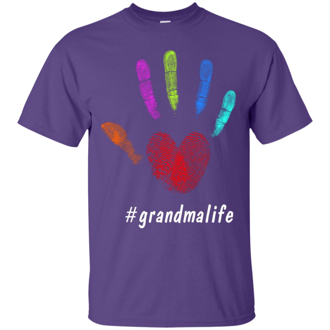Grandma Life Fingerprint Heart Hand Grandmom Grandmother Shirt Purple