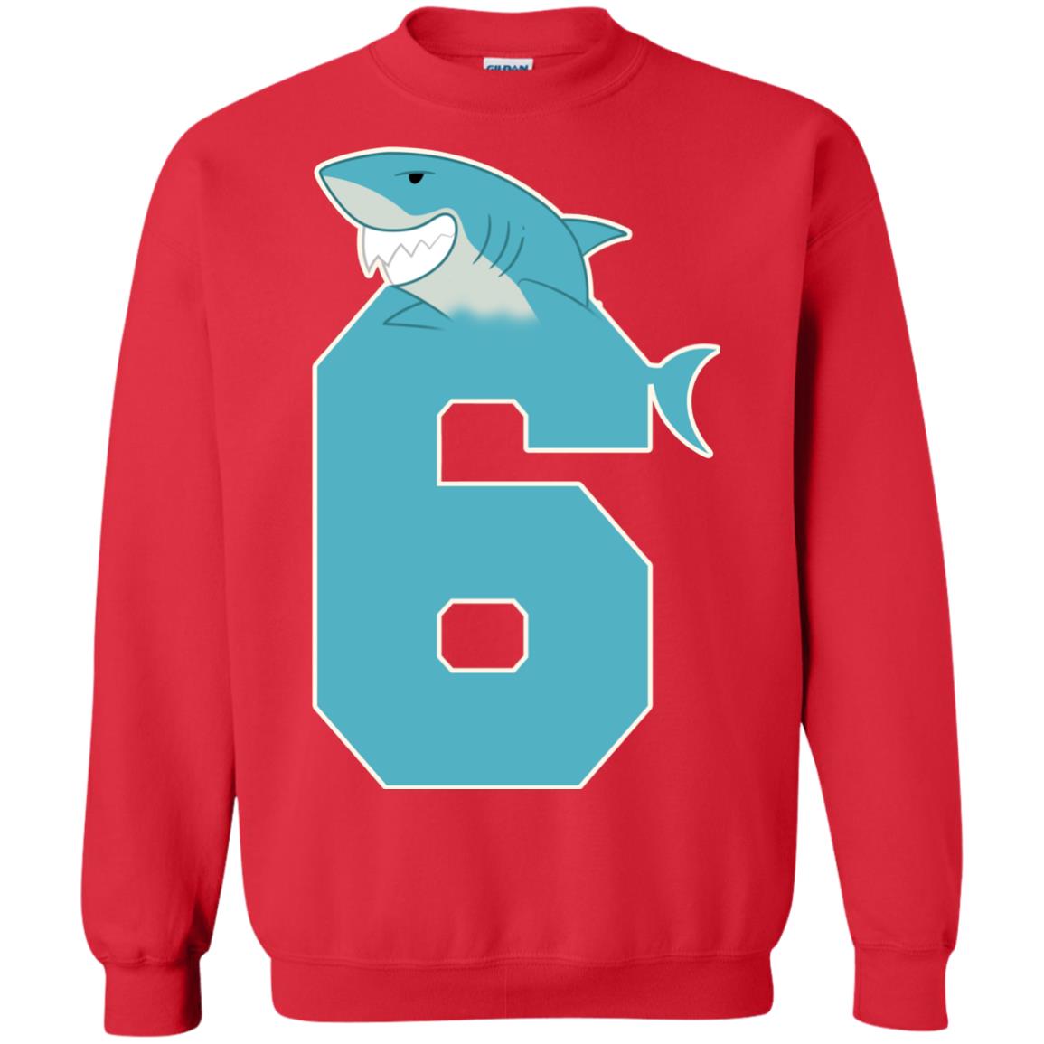 6th Birthday Shark Party Shirt Red