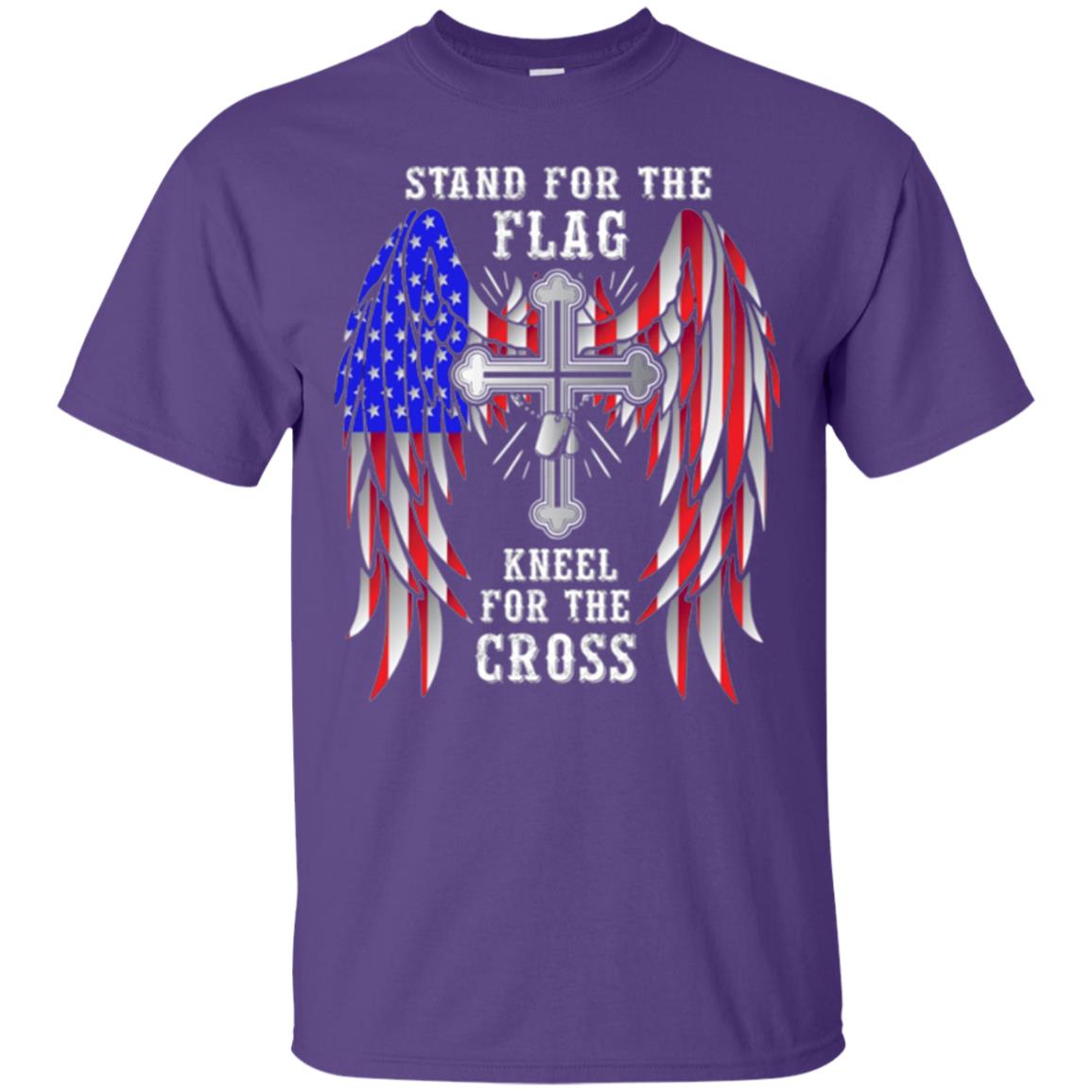 Christian T-shirt Stand For The Flag Kneel For The Cross Purple