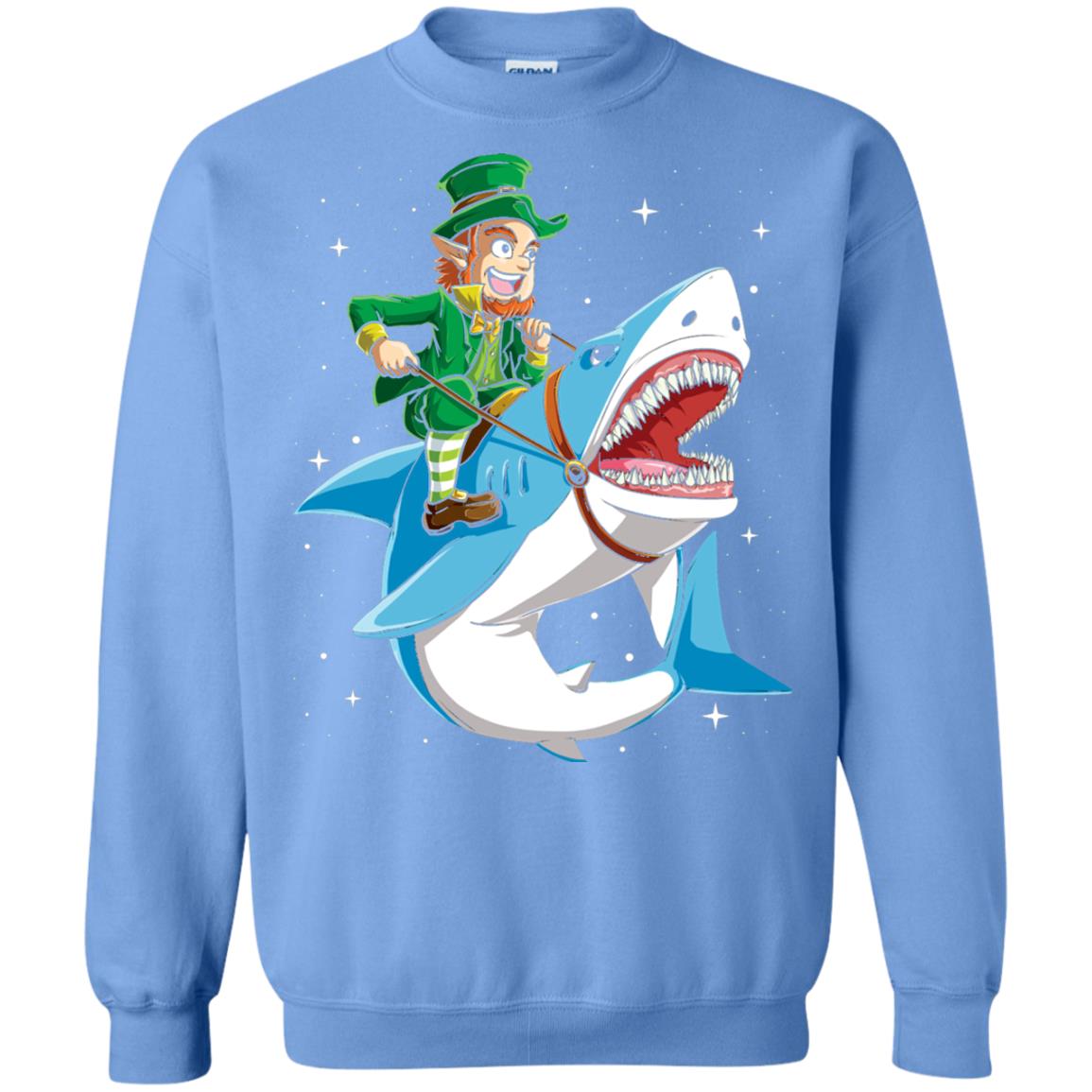Leprechaun Riding Shark St Patricks Day T-shirt Carolina Blue