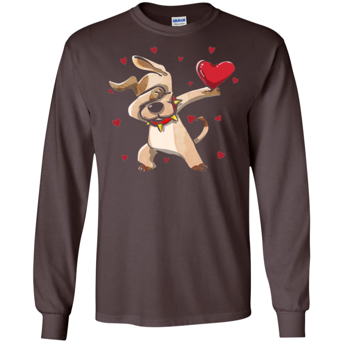 Funny Dabbing Dog Valentine_s Day T-shirt Dark Chocolate