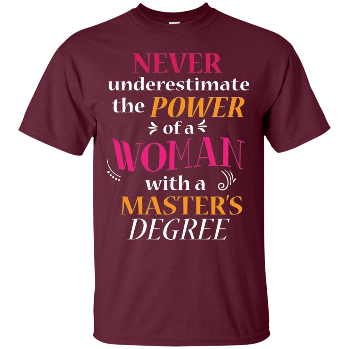 Funny Masters Degree T-shirt Never Underestimate The Power Maroon