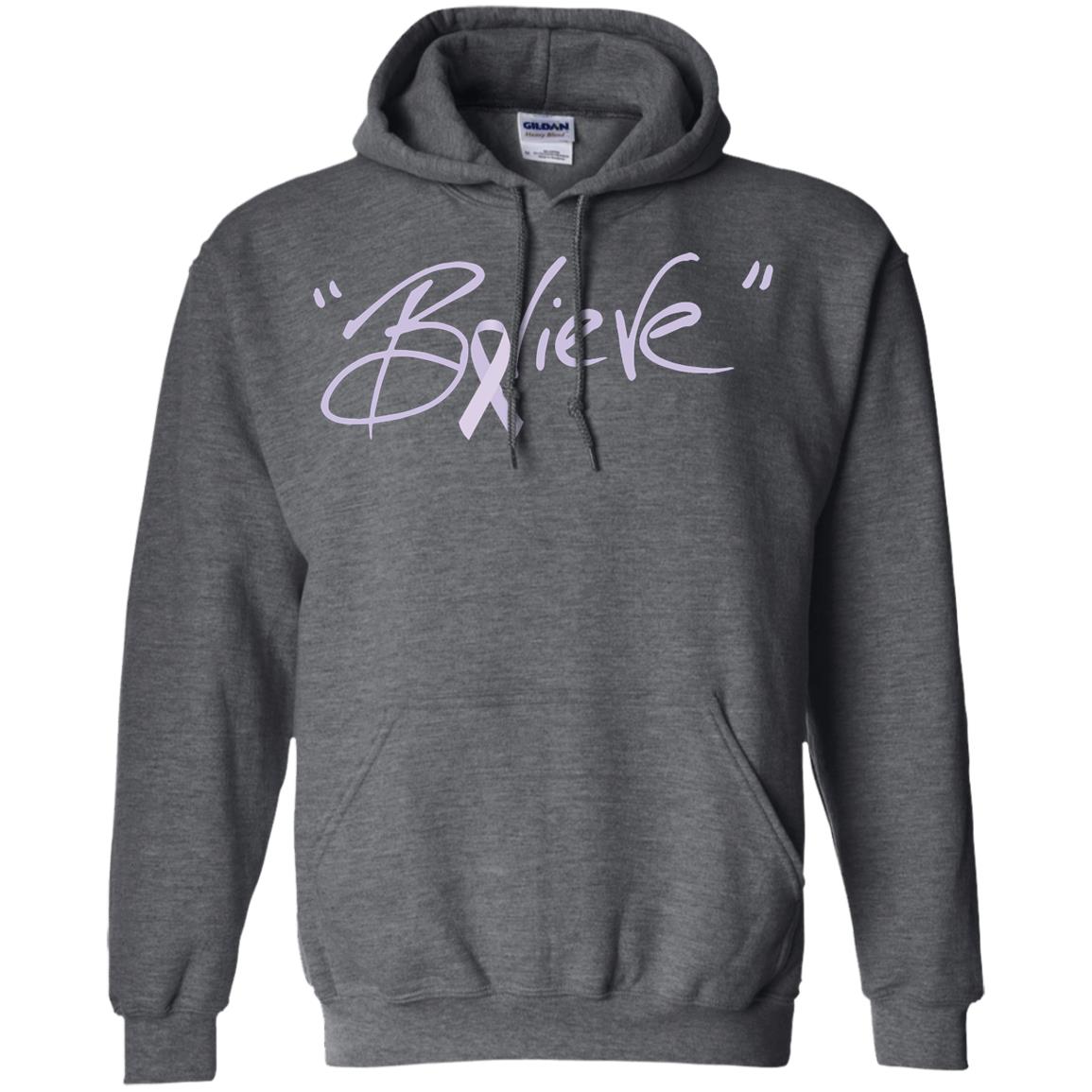 All Cancer Awareness Shirt Lavender Ribbon Believe Dark Heather
