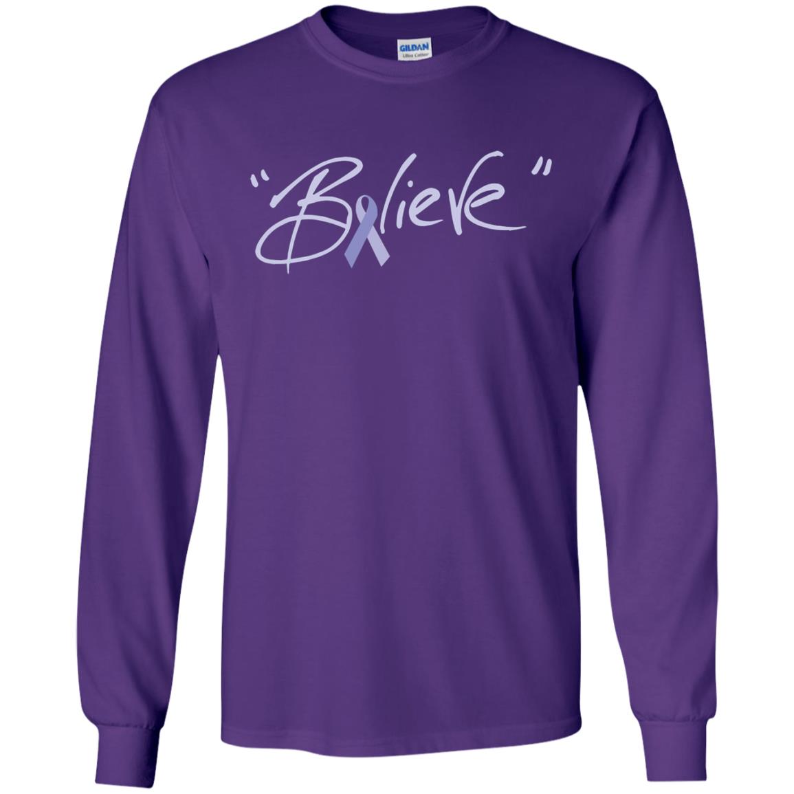 Esophageal And Stomach Cancer Awareness Shirt Periwinkle Blue Ribbon Believe Purple