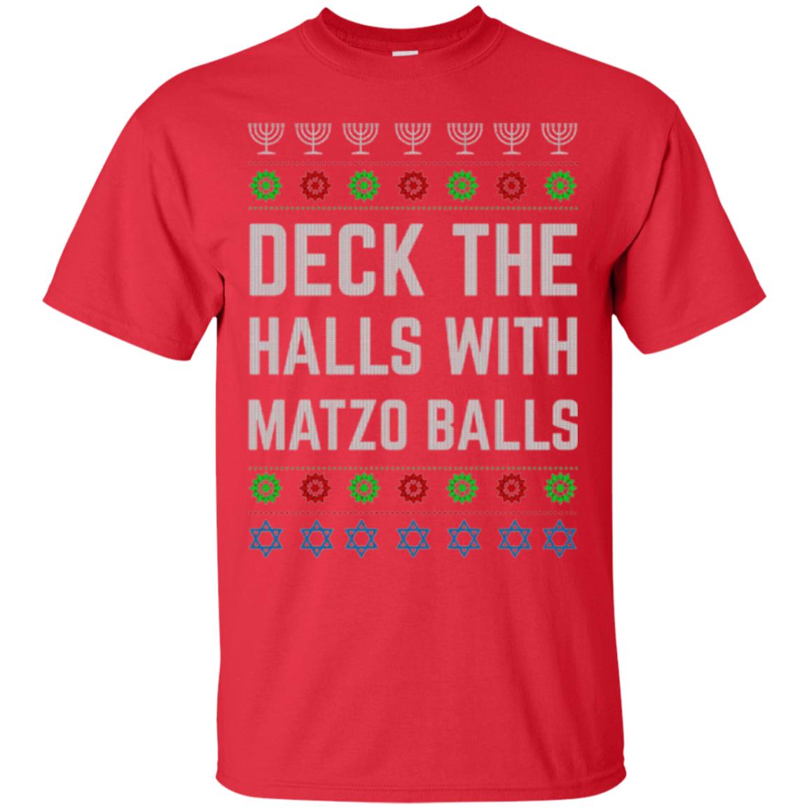 Christmas T-shirt Deck The Halls With Matzo Balls Red