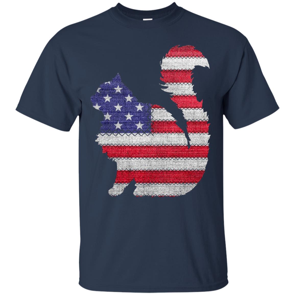 Patriotic Maine Coon American Flag Embroidery T-shirt Navy