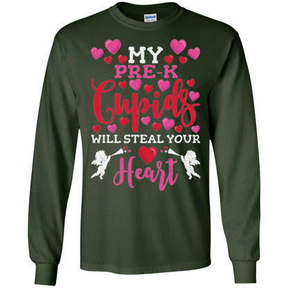 Teacher Valentines Day Shirt My Pre-k Cupids Will Steal Your Heart Forest Green