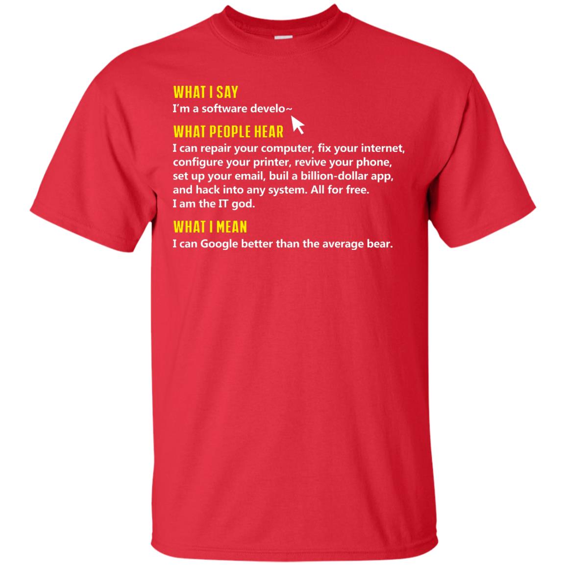What I Say I_m A Software Develop What People Hear Shirt Red