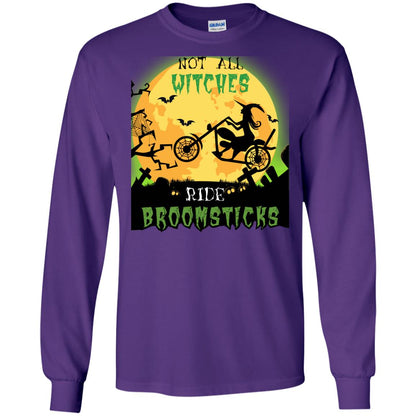 Not All Witches Ride Broomsticks Witches Ride A Motorcycle Funny Halloween Shirt Purple