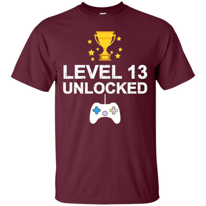 Level 13 Unlocked Funny 13th Birthday T-shirt Maroon