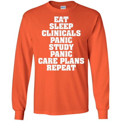 Funny Nursing Student T-shirt Eat Sleep Clinicals Panic Orange