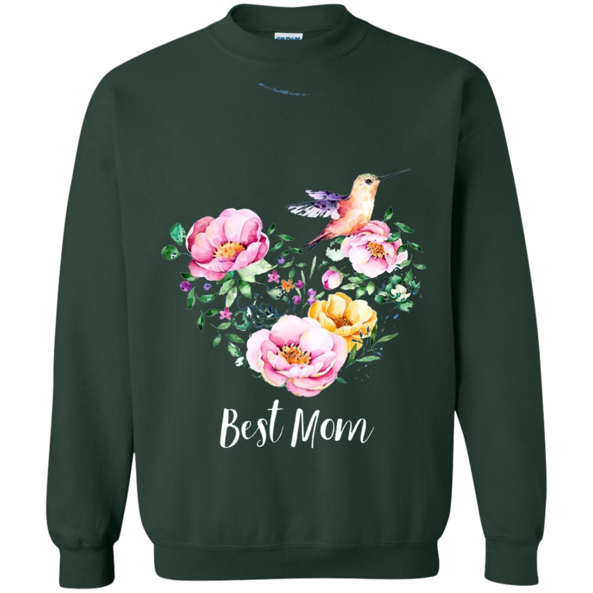 Best Mom Hummingbird Flower Heart Mommy Shirt Forest Green