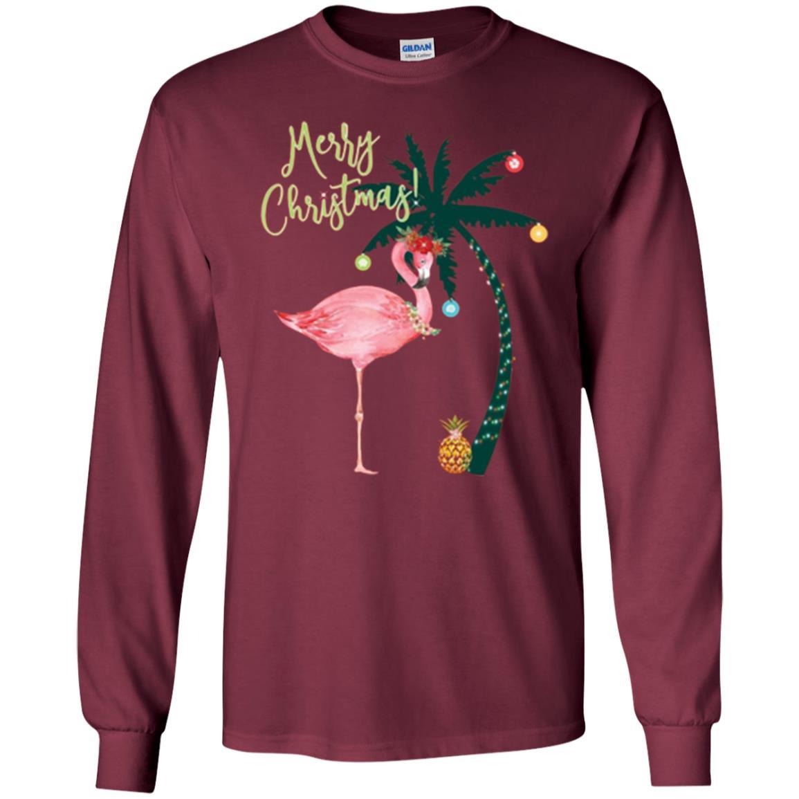 Christmas T-shirt Flamingo Merry Christmas Maroon