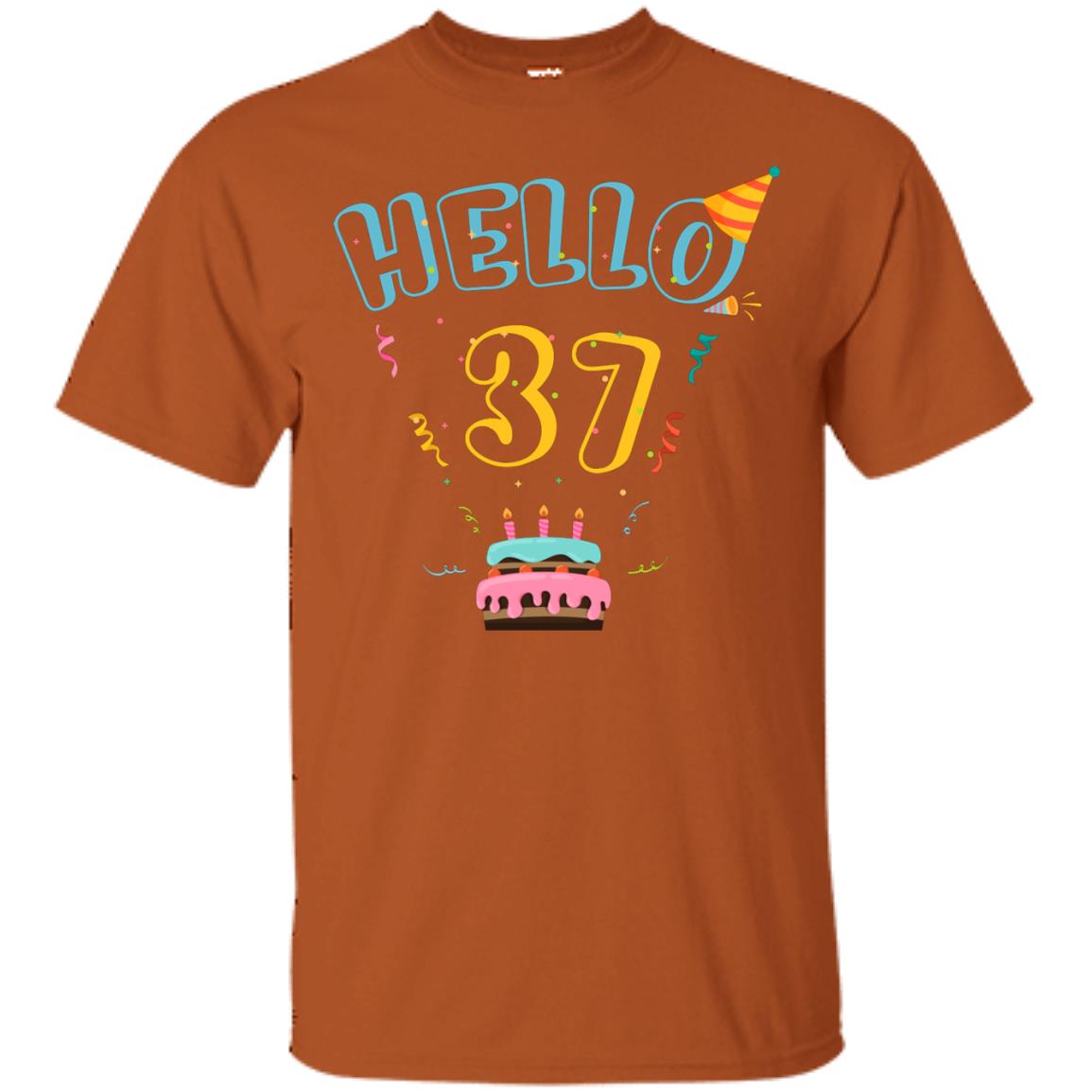 Hello 37 Thirty Seven 37th 1981s Birthday Gift Shirt Texas Orange