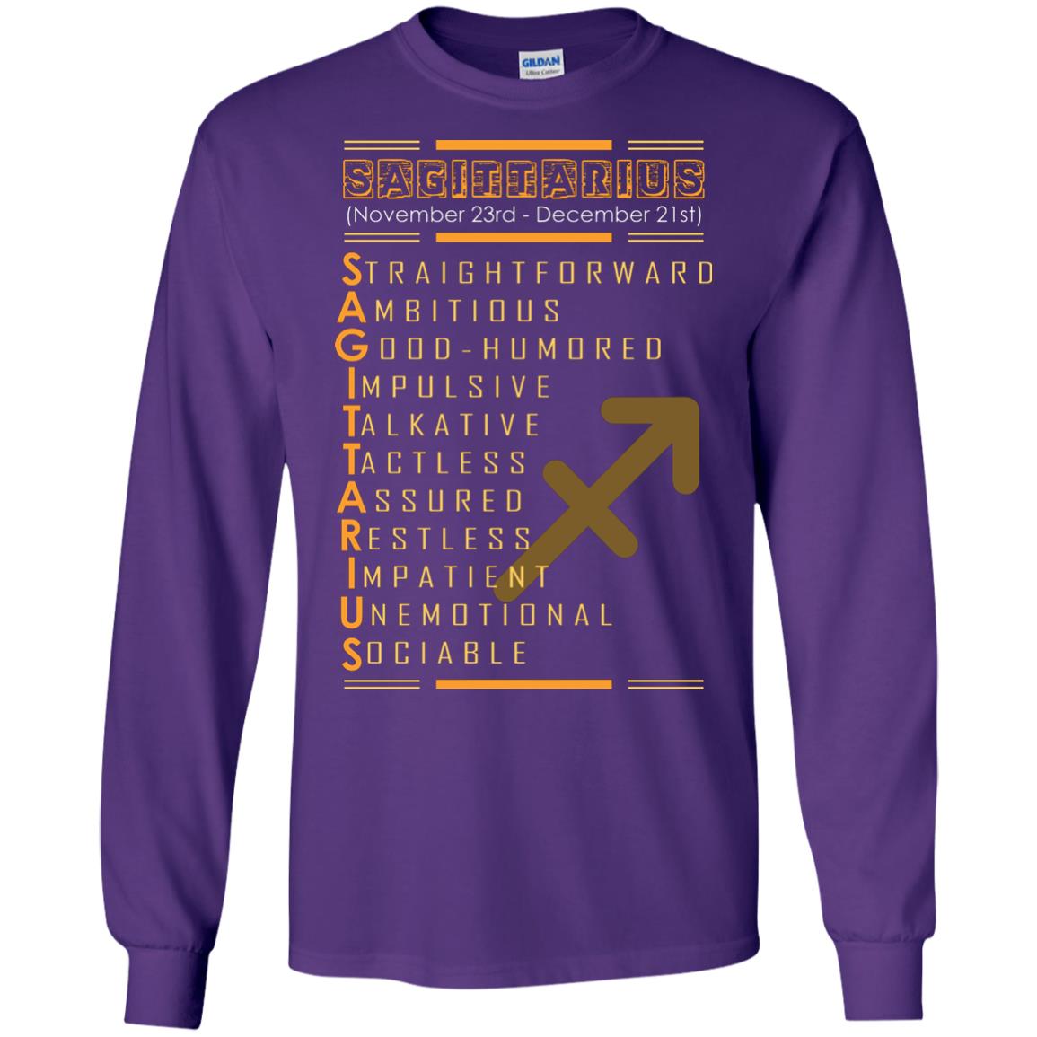 Sagittarius Birthday Shirt Straightforward Ambitious Good Humored Impulsive Talkative Purple