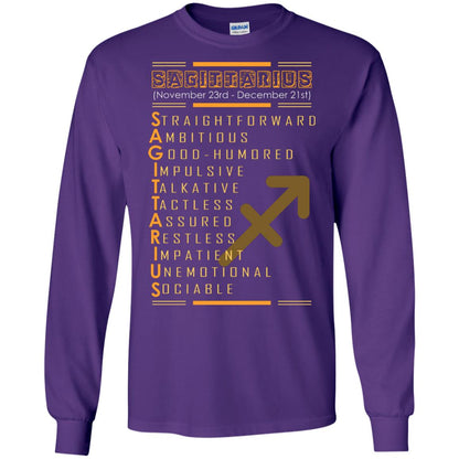 Sagittarius Birthday Shirt Straightforward Ambitious Good Humored Impulsive Talkative Purple