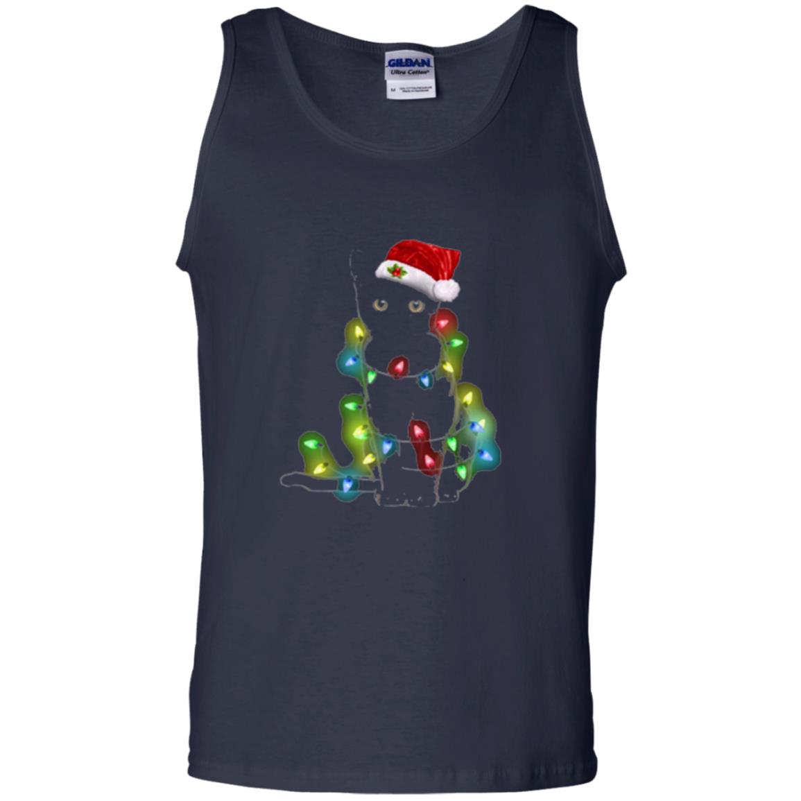 Christmas T-shirt Cat And Lights Navy