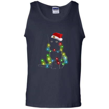 Christmas T-shirt Cat And Lights Navy