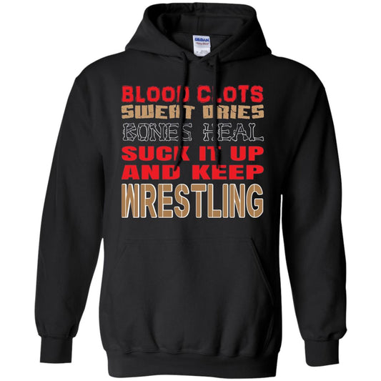 Wrestling T-shirt Blood Clots Sweat Dries Bones Heel Black