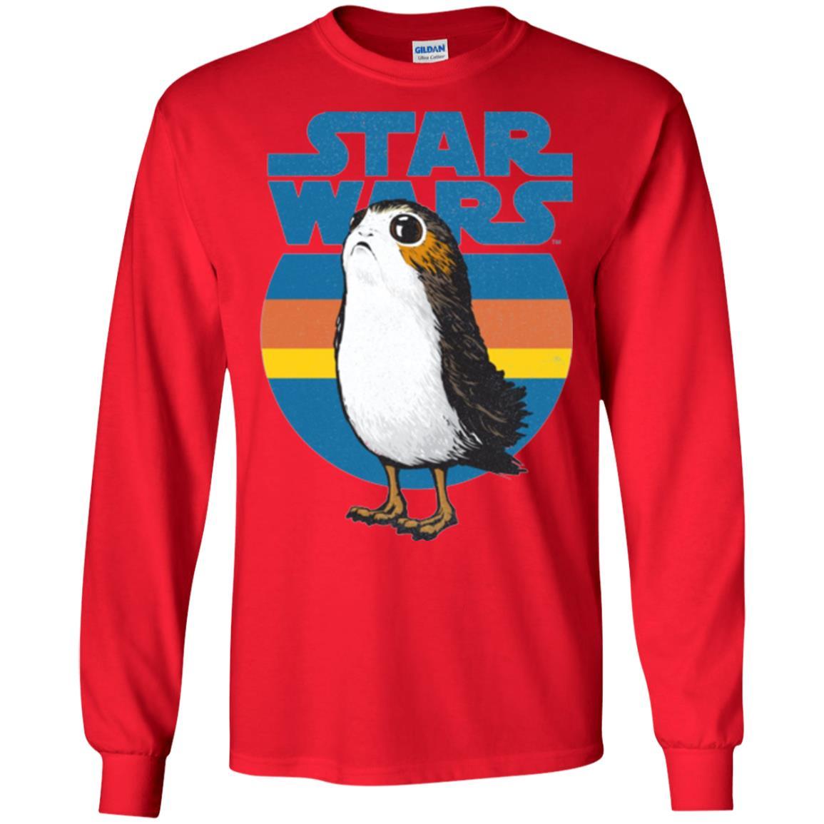 Film T-shirt Star Wars Last Jedi Porg Retro Stripes Logo Graphic Red