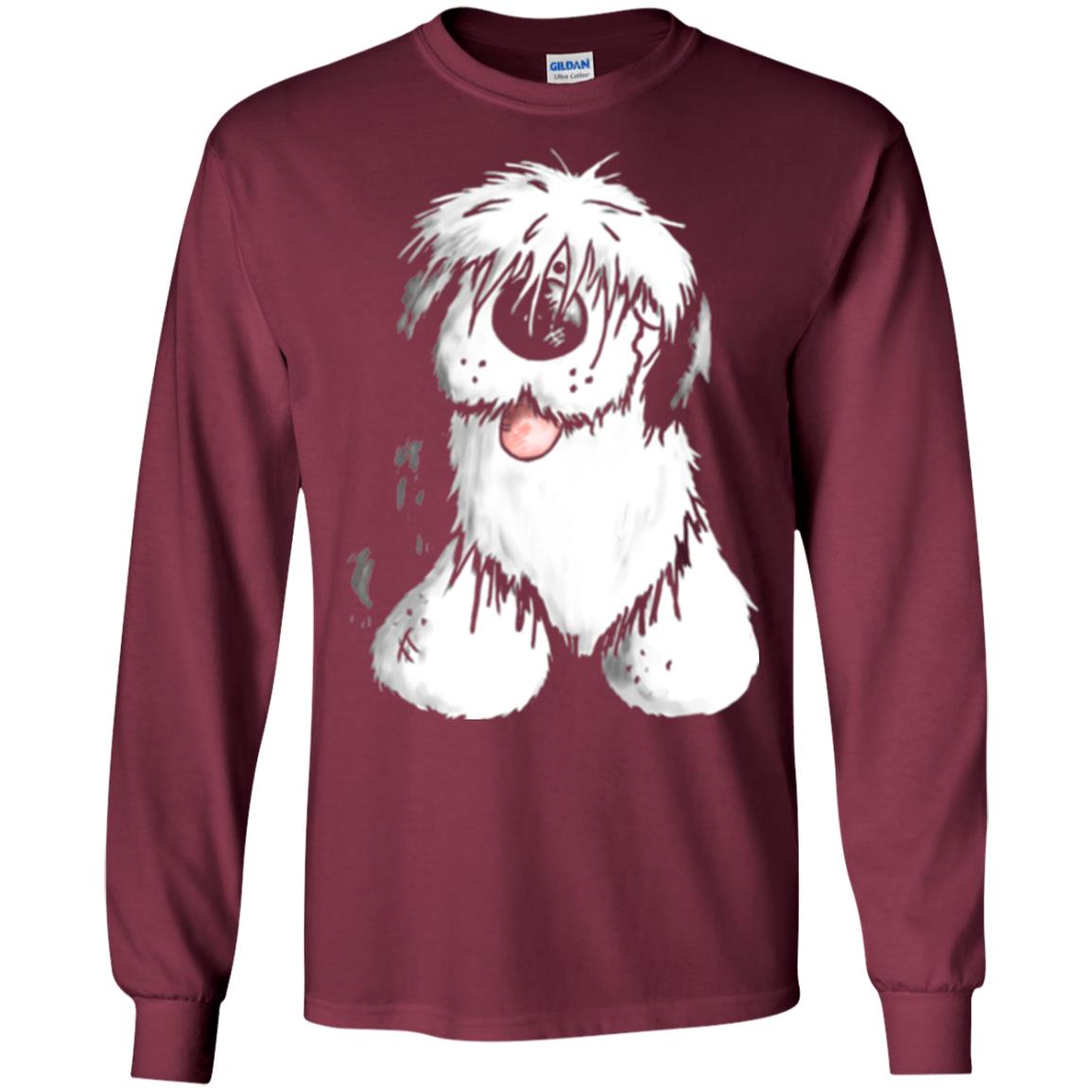 Dog Lover T-shirt Happy Old English Sheepdog Maroon