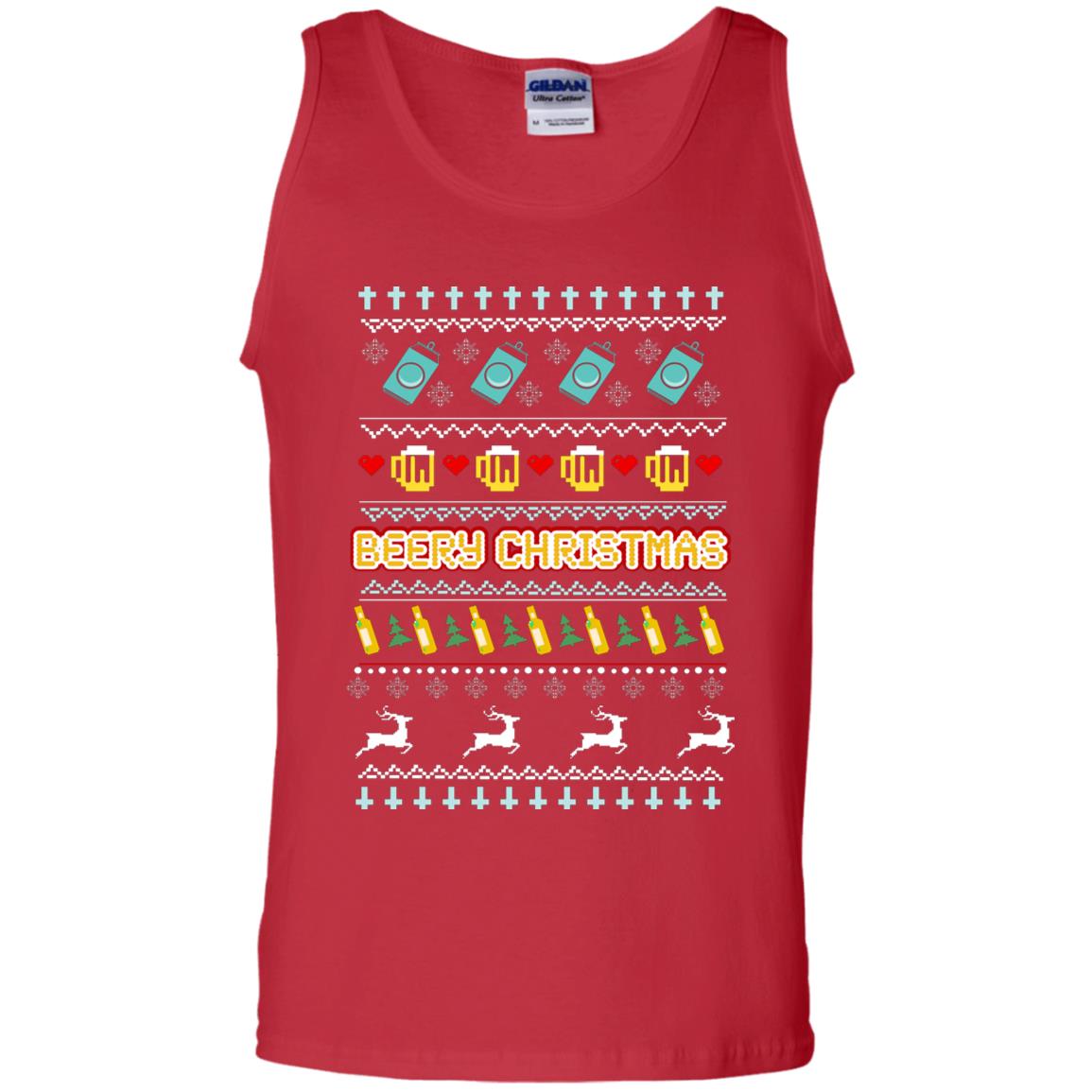 Beery Christmas Merry X-mas Beer Drinking Lovers Gift Shirt Red