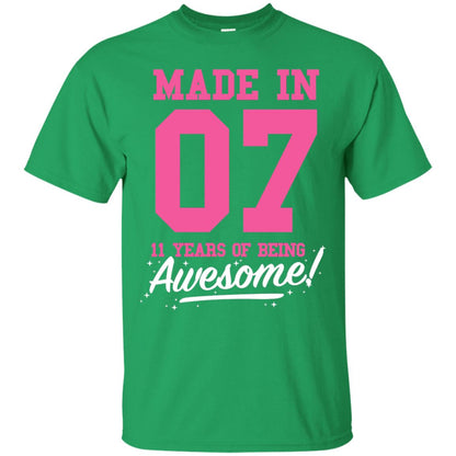 Made In 07 11 Years Of Being Awesome 11th Birthday T-shirt Irish Green