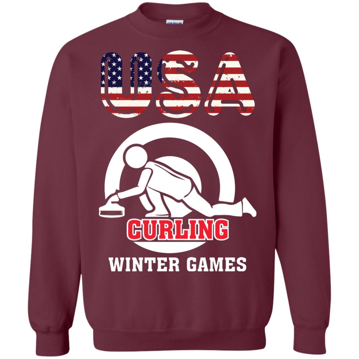 Usa Curling Winter Games Curling Lover T-shirt Maroon
